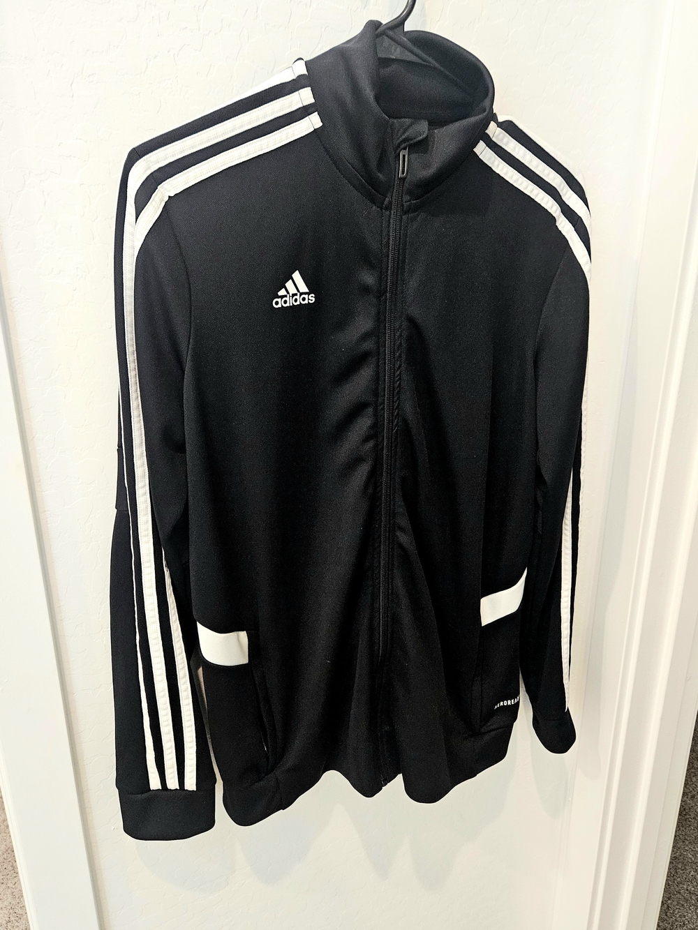 Adidas Womens Black Track Jacket with White Stripe Details